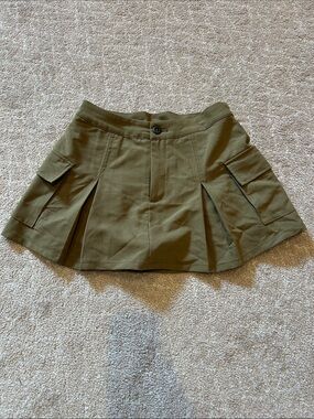 Olive Green Pleated Cargo Mini Skirt